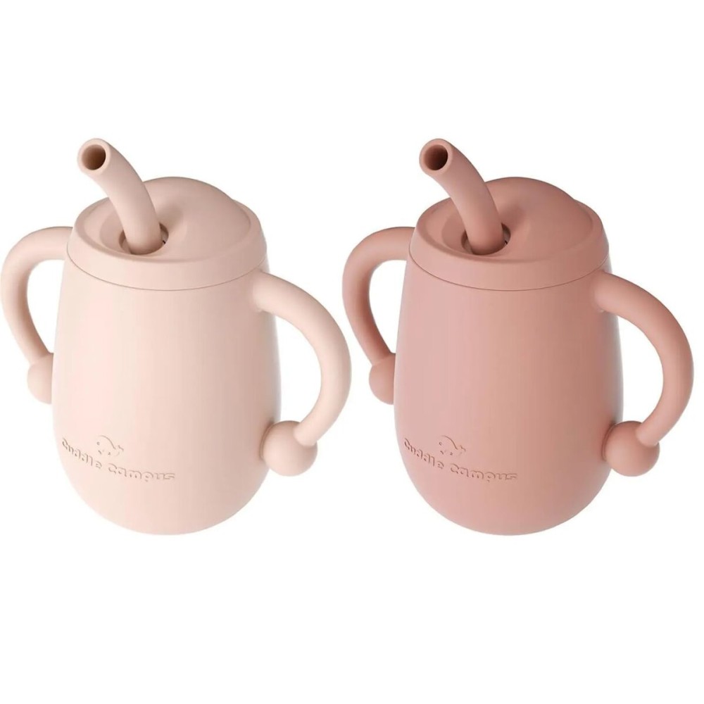 Cuddle Campus Pack of 2 Silicone Baby Training Cup, Shatterproof Toddler Sippy Cups with Straw, Open Cup for Baby, 6+ Months 4 Oz