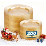 WDF 200PCS Gold Plastic Plates - Gold Glitter Plastic Plates - Heavy Duty Gold Glitter Disposable Plates - Include 100 Dinner Plates 10 and 100 Dessert Plate 7 for Thanksgiving Parties/Wedding
