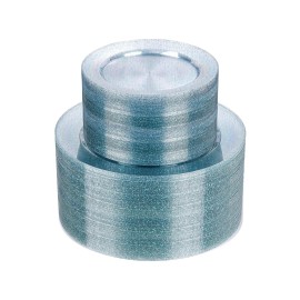 WDF 200PCS Blue Plastic Plates - Blue Glitter Plastic Plates - Heavy Duty Disposable Plates - Include 100 Dinner Plates 10 and 100 Dessert Plates 7 for Parties/Wedding/Graduation