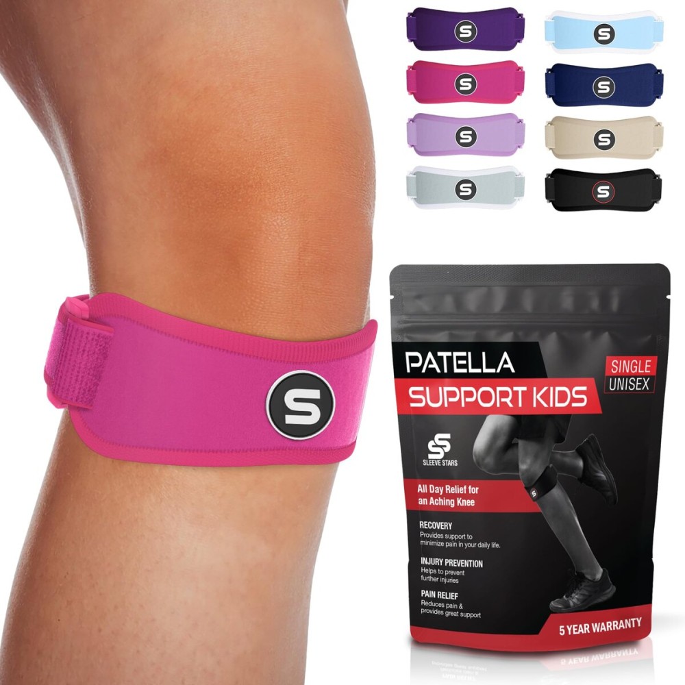 Sleeve Stars Swedish Brand Patellar Tendon Support Strap for Women & Men Effective Osgood Schlatter Knee Brace Youth & Kids Knee Brace with 3 Adjustable Length fits 7-15 (Single/Hot Pink/Kids)