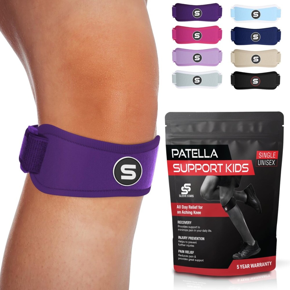 Sleeve Stars Swedish Brand Patellar Tendon Support Strap for Women & Men Effective Osgood Schlatter Knee Brace Youth & Kids Knee Brace with 3 Adjustable Length fits 7-15 (Single/Dark Purple/Kids)