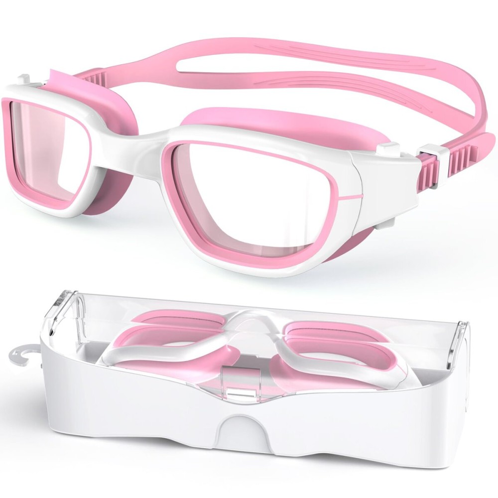 Zeligerstar Kids Swim Goggles,Swimming Goggles for Kids 6-14, Anti-Fog UV Protection Pool Glasses for Boys Girls (White/Pink+Clear Lens)