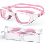 Zeligerstar Kids Swim Goggles,Swimming Goggles for Kids 6-14, Anti-Fog UV Protection Pool Glasses for Boys Girls (White/Pink+Clear Lens)