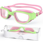 Zeligerstar Kids Swim Goggles,Swimming Goggles for Kids 6-14, Anti-Fog UV Protection Pool Glasses for Boys Girls (Grass Green/Pink+Clear Lens)