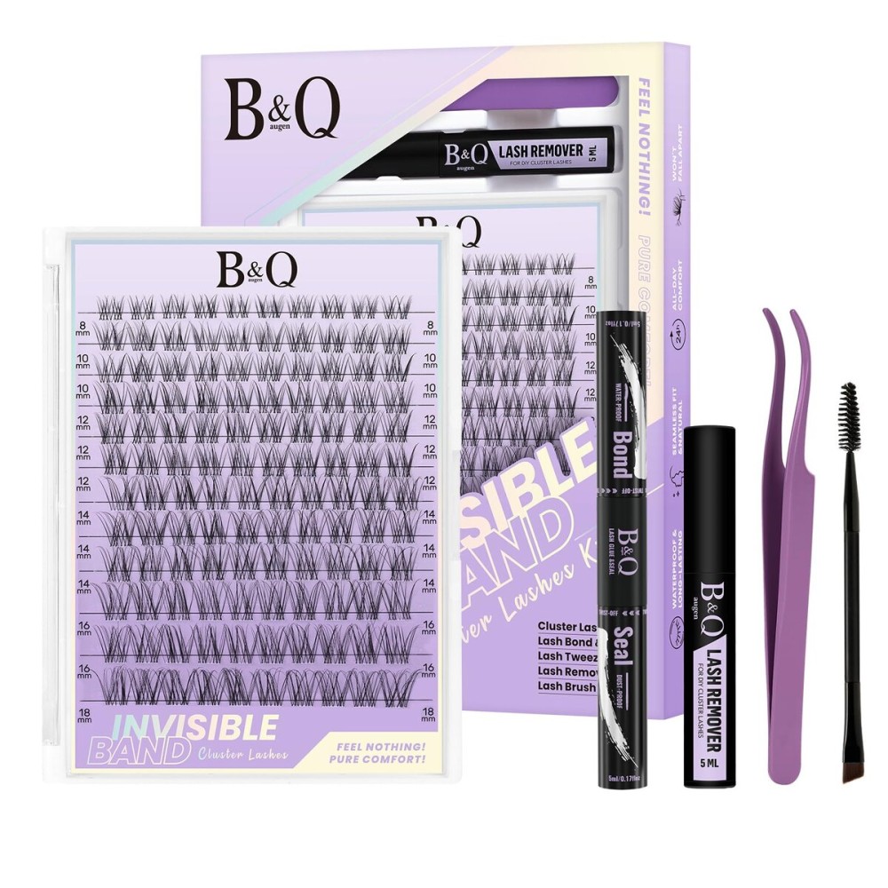 B&Q Flora Lash Clusters Kit Natural Lashes Clusters Invisible Band 144 pcs Manga Lashes Individual with Lash Bond and Seal Eyelash Extension Kit Easy Removal (Flora Kit-MIX8-18mm)