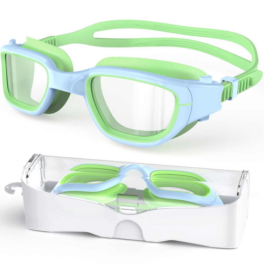 Zeligerstar Kids Swim Goggles,Swimming Goggles for Kids 6-14, Anti-Fog UV Protection Pool Glasses for Boys Girls (Light Blue/Grass Green+Clear Lens)