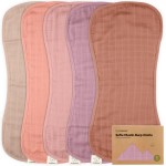 5-Pack Muslin Burp Cloths Baby Boy, Girl - Very Absorbent Baby Burp Cloth Rags, 8-Layers Viscose Derived from Bamboo Cotton Muslin Towel, Super Soft Spit Up Rags, No Shrink Washcloths (Mauve)