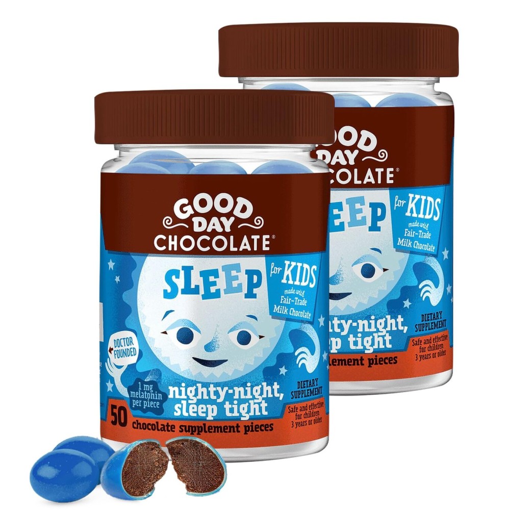 Good Day Chocolate Melatonin for Kids [2 Pack] - Fair Trade Non-GMO Chocolate with Chamomile and Melatonin 1 mg - Toddler Melatonin, Kids Natural Sleep Aid for Ages 3 and Up