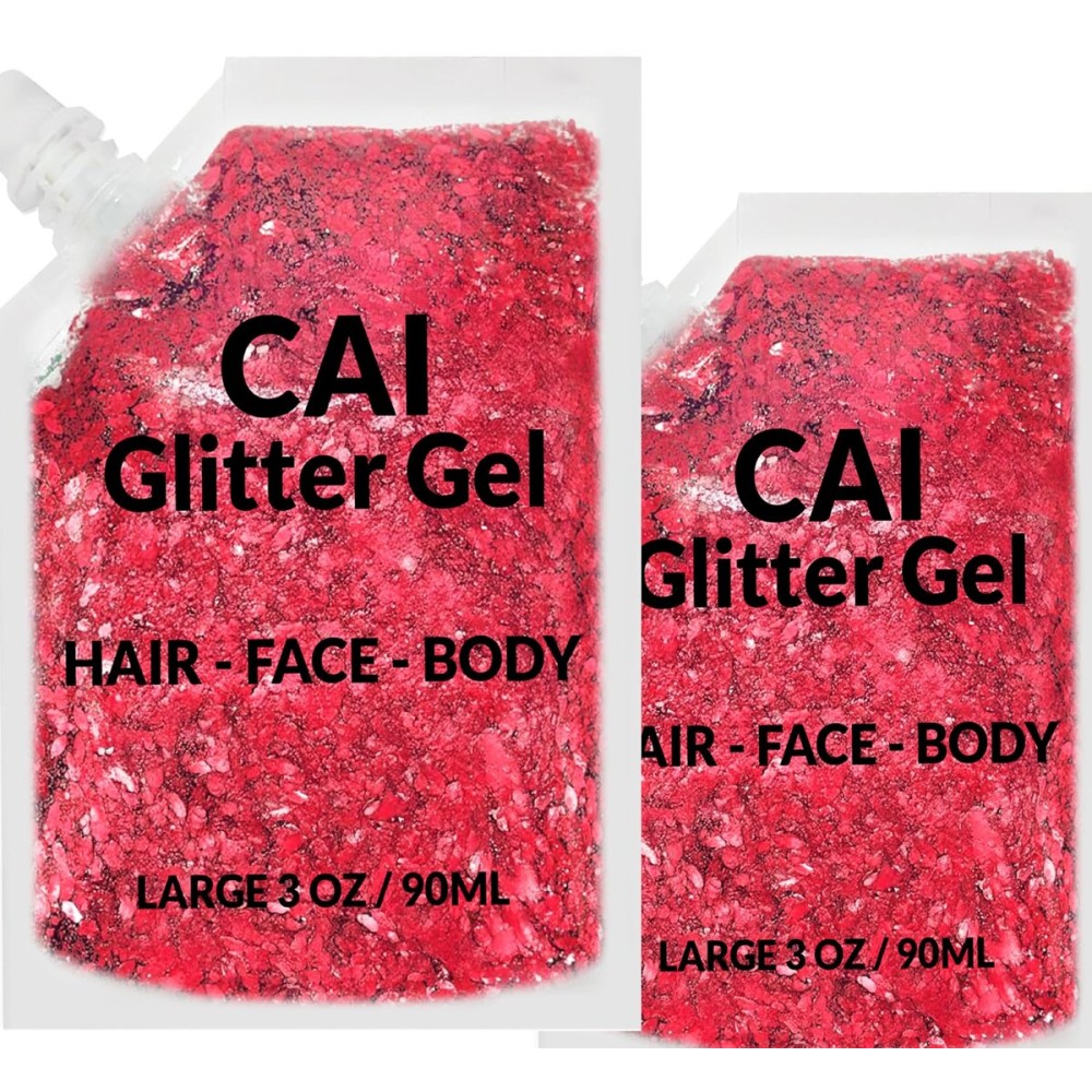 Face, Body & Hair Glitter Gel - Halloween Glitter for Kids and Women - 3 Oz Cosmetic-Grade Gel w/Moon & Stars for Festivals & Halloween Party, Easy Apply & Wash Off - Red 2Pack