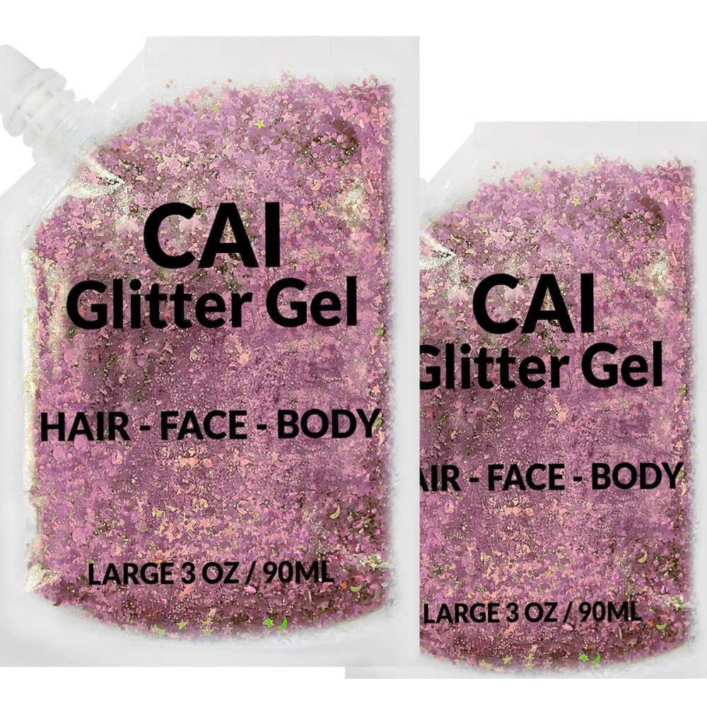 Face, Body & Hair Glitter Gel - Halloween Glitter for Kids and Women - 3 Oz Cosmetic-Grade Gel w/Moon & Stars for Festivals & Halloween Party, Easy Apply & Wash Off - Rose 2Pack