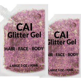 Face, Body & Hair Glitter Gel - Halloween Glitter for Kids and Women - 3 Oz Cosmetic-Grade Gel w/Moon & Stars for Festivals & Halloween Party, Easy Apply & Wash Off - Rose 2Pack