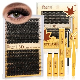 QUEWEL Lash Clusters Kit, 280Pcs 80D+100D 3D Lash Cluster Eyelash Extensions 10-18mm Lash Clusters Kit with Lash Bond and Seal and Lashes Tweezers Easy DIY at Home (80+100D 3D Kit)