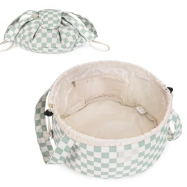 Narwey Barrel Drawstring Checkered Makeup Bag Large Cosmetic Bag Cute Make up Bags Toiletry Bag Travel Bags for Toiletries Organizer for Women Gift for Teen Girls (Mint Green Checkerboard) (Patent)