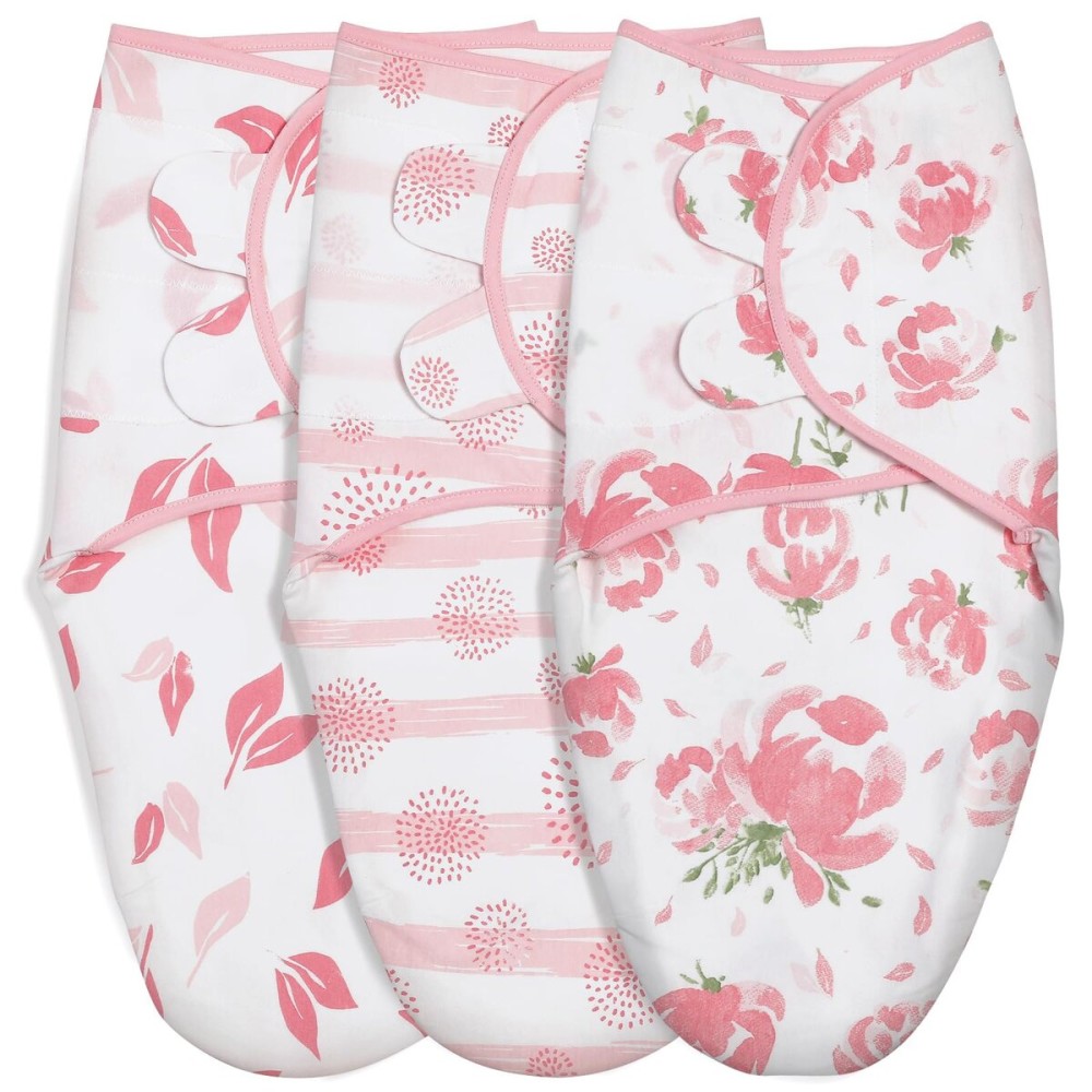 GLLQUEN BABY Girl Swaddles 0-3 Months - 3 Pack Baby Swaddles Sack for Newborn, Infant Sleep Sack, Easy Swaddling Wrap, A Pink Floral, Nursery Swaddle Blankets Essentials
