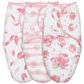 GLLQUEN BABY Girl Swaddles 0-3 Months - 3 Pack Baby Swaddles Sack for Newborn, Infant Sleep Sack, Easy Swaddling Wrap, A Pink Floral, Nursery Swaddle Blankets Essentials