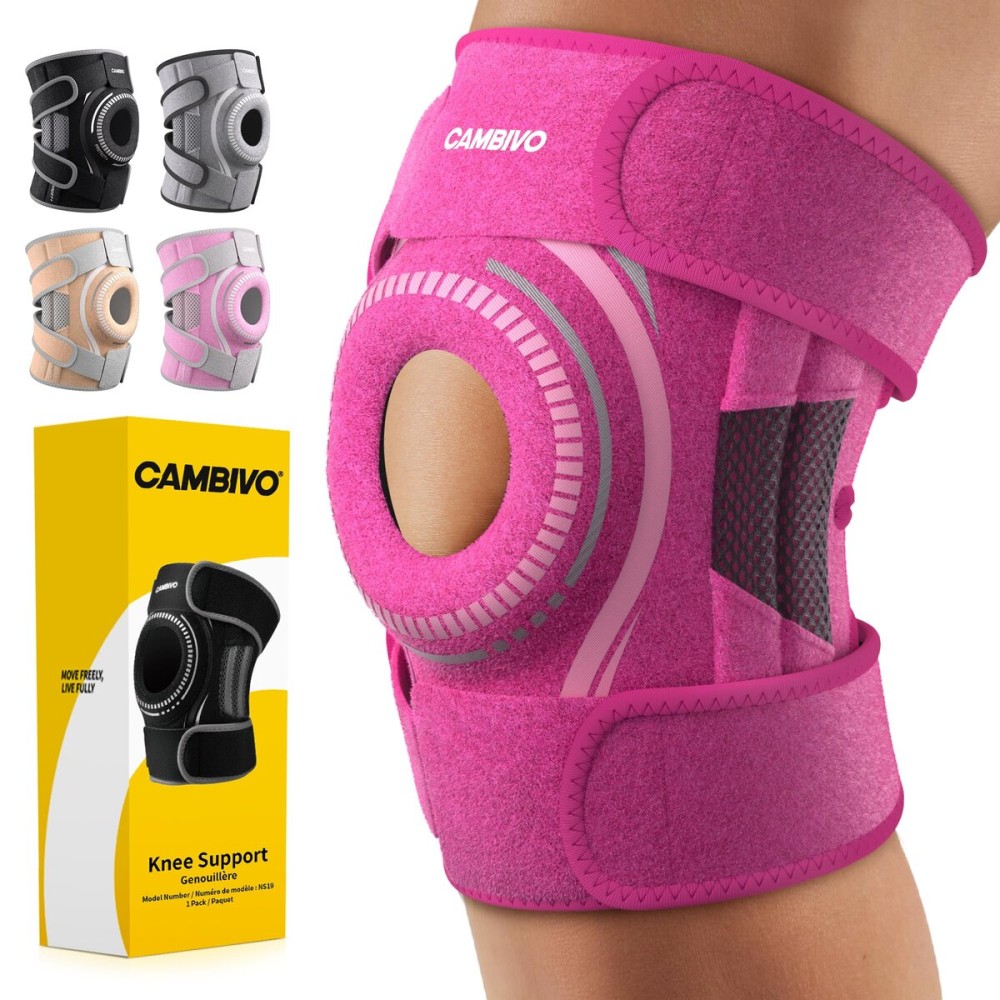 CAMBIVO ELITE Knee Brace for Women & Men with Side Stabilizers, Patella Gel Pads Brace for Meniscus Tear for Maximum Knee Pain Support (Hot Pink, Large)