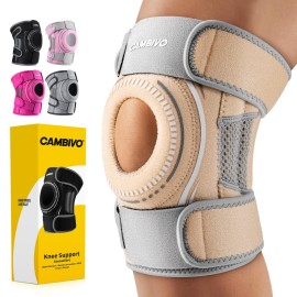CAMBIVO ELITE Knee Brace for Women & Men with Side Stabilizers, Patella Gel Pads Brace for Meniscus Tear for Maximum Knee Pain Support (Beige, Medium)