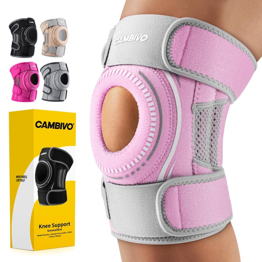 CAMBIVO ELITE Knee Brace for Women & Men with Side Stabilizers, Patella Gel Pads Brace for Meniscus Tear for Maximum Knee Pain Support (Baby Pink, Large)