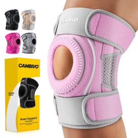CAMBIVO ELITE Knee Brace for Women & Men with Side Stabilizers, Patella Gel Pads Brace for Meniscus Tear for Maximum Knee Pain Support (Baby Pink, Large)