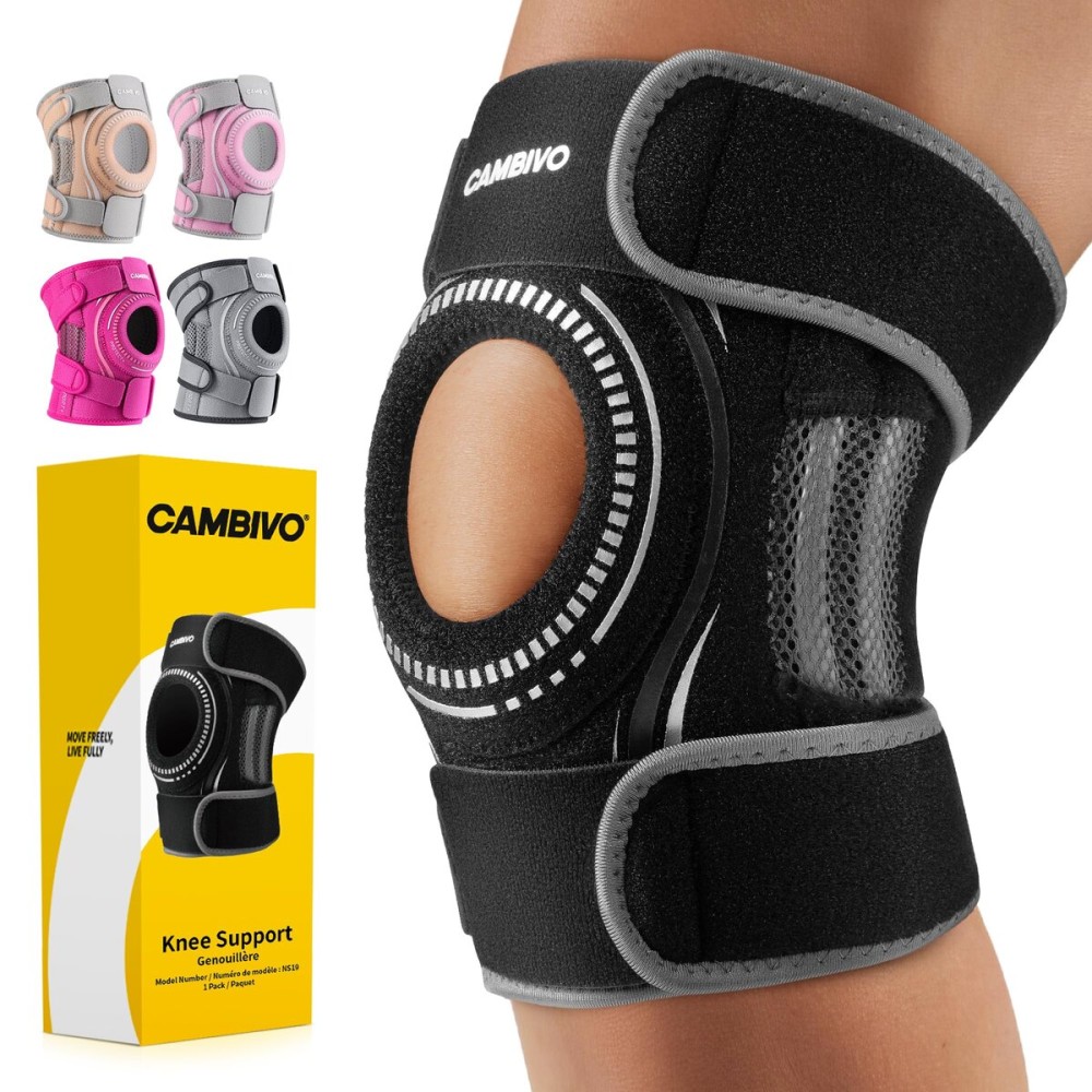 CAMBIVO ELITE Knee Brace for Women & Men with Side Stabilizers, Patella Gel Pads Brace for Meniscus Tear for Maximum Knee Pain Support (Black, Medium)