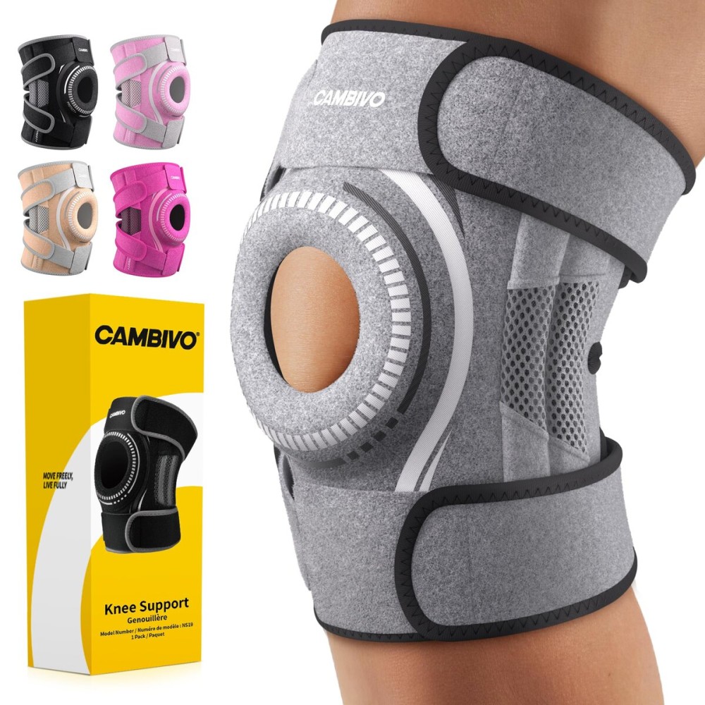 CAMBIVO ELITE Knee Brace for Women & Men with Side Stabilizers, Patella Gel Pads Brace for Meniscus Tear for Maximum Knee Pain Support (Gray, X-Large)