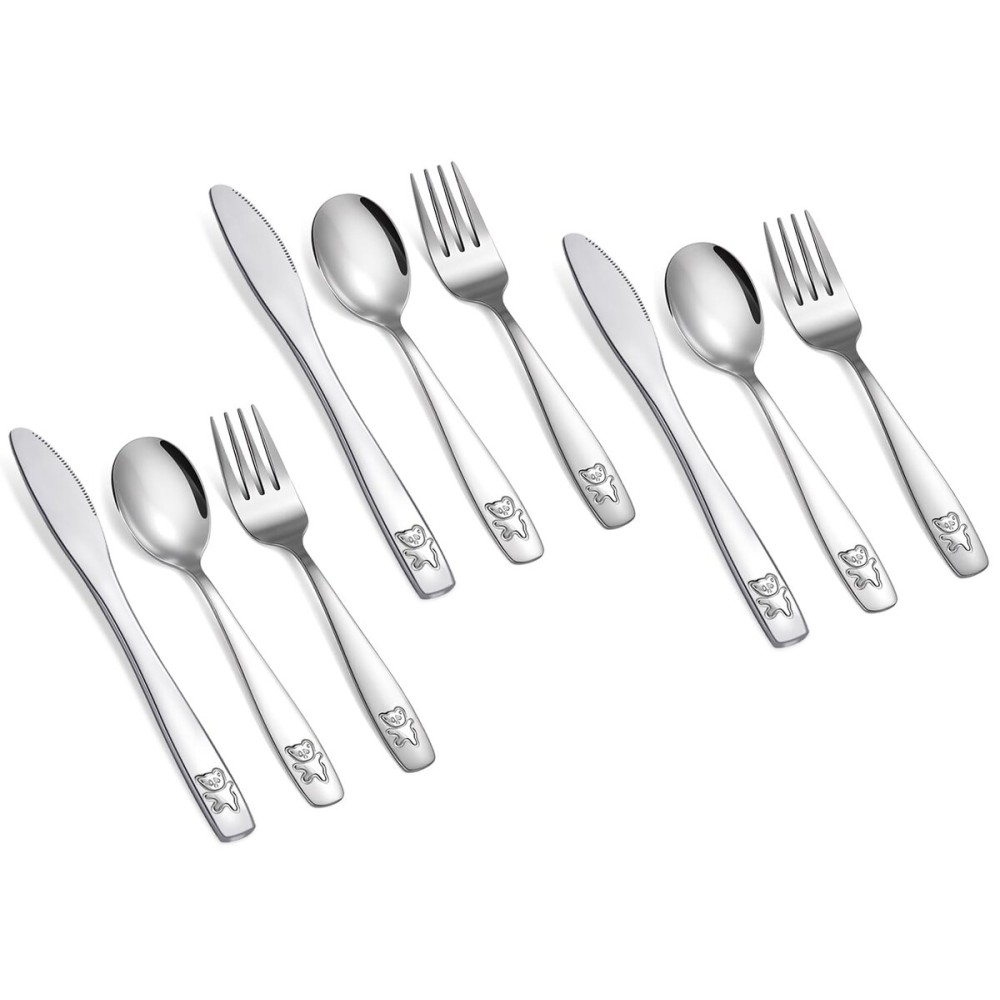 9 Piece Stainless Steel Kids Silverware Set,Toddler Utensils,Child and Toddler Flatware,Kids Utensil Set,Children Safe Forks, Spoons and Knives,Mirror Polished, Dishwasher Safe