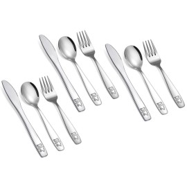 9 Piece Stainless Steel Kids Silverware Set,Toddler Utensils,Child and Toddler Flatware,Kids Utensil Set,Children Safe Forks, Spoons and Knives,Mirror Polished, Dishwasher Safe