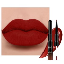 evpct 1Pcs Dark Oxblood Red Matte Lip Liner and Liquid Lipstick Stain Makeup Set for women, Red Long Lasting Smudge Proof vampire makeup Lipstick labiales matte mate larga duracion listip 24 hours