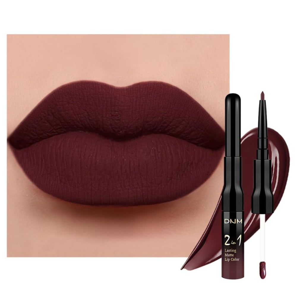 evpct 1Pcs Dark Deep Red Matte Lip Liner and Liquid Lipstick Stain Makeup Set for women, Red Long Lasting Smudge Proof Lipstick labiales matte mate larga duracion listip 24 hours originales,17
