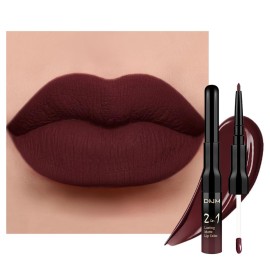 evpct 1Pcs Dark Deep Red Matte Lip Liner and Liquid Lipstick Stain Makeup Set for women, Red Long Lasting Smudge Proof Lipstick labiales matte mate larga duracion listip 24 hours originales,17