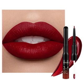 evpct 1Pcs Dark Oxblood Red Matte Lip Liner and Liquid Lipstick Stain Makeup Set for women, Red Long Lasting Smudge Proof Lipstick labiales matte mate larga duracion listip 24 hours originales, 30