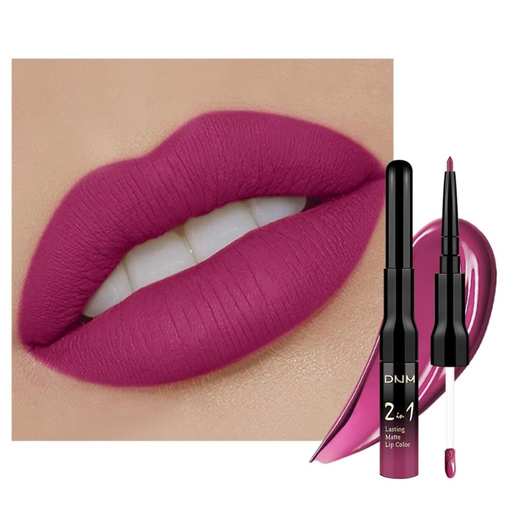 evpct 1Pcs Rose Matte Lip Liner and Liquid Lipstick Stain Makeup Set for Women, Rose Red Plum Long Lasting Smudge Proof Lipstick, 37
