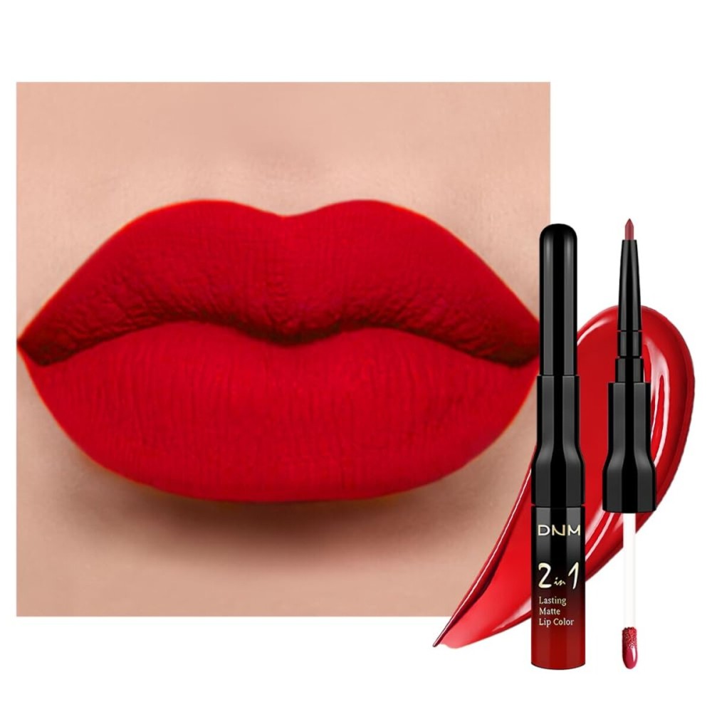 evpct 1Pcs Bright Fire Ruby Red Matte Lip Liner and Liquid Lipstick Stain Makeup Set for women, Red Long Lasting Smudge Proof Lipstick labiales matte mate larga duracion listip 24 hours originales,13