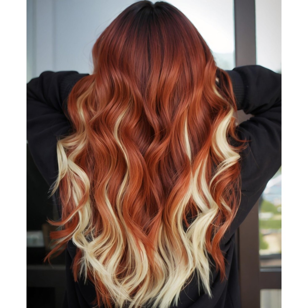 AISI HAIR Copper Blonde Wig for Women, Long Wavy Lace Hairline Middle Part Synthetic Wig for Daily Party-26 Inch