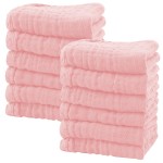 SWEET DOLPHIN 12 Pack Baby Muslin Washcloths - Soft Face Cloths for Newborn, Absorbent Bath Wash Cloths, Wipes, Burp Rag - Toddlers Essentials Stuff, Baby Registry as Shower -10x10, Pink