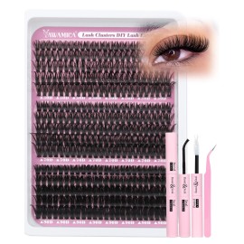 Yawamica Lash Extension Kit 360pcs Wispy Lashes Clusters D Curly Eyelash Clusters 50D 70D 90D Eyelash Extension Kit 10-18mm DIY Lash Clusters Kit with Bond and Seal Lash Tweezers for Self Application