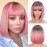 WERD Short Pink Bob Wig for Women Ombre Pink Wig With Bangs Synthetic Hair Straight Pink Bob Wig for Daily Party Cosplay
