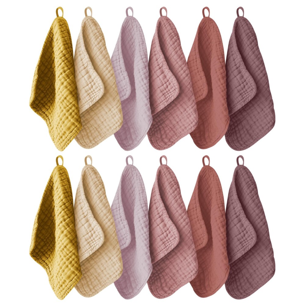 Ease Cubs 12 Pack Muslin Washcloths for Baby - 100% Cotton Baby Wash Cloths for or Baby Face Body Comfy and Soft for Newborn Infants Kids Girls and Boys - 12x12 - Brown, Honey and Bean Paste Series