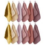 Ease Cubs 12 Pack Muslin Washcloths for Baby - 100% Cotton Baby Wash Cloths for or Baby Face Body Comfy and Soft for Newborn Infants Kids Girls and Boys - 12x12 - Brown, Honey and Bean Paste Series