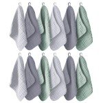 Ease Cubs 12 Pack Muslin Washcloths for Baby - 100% Cotton Baby Wash Cloths for or Baby Face Body Comfy and Soft for Newborn Infants Kids Girls and Boys - 12x12 - Grey, Green and Slate