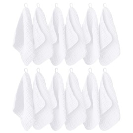 Ease Cubs 12 Pack Muslin Washcloths for Baby - 100% Cotton Baby Wash Cloths for or Baby Face Body Comfy and Soft for Newborn Infants Kids Girls and Boys - 12x12 - White