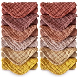 MOON PARK Baby Washcloths, 12 Pack - 12x12 Inches, Small Burp Cloths and Baby Wipes - 100% Cotton Muslin Ultra Soft for Newborn, Infant and Toddlers - Brown, Honey and Bean Paste Series