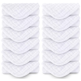 MOON PARK Baby Washcloths, 12 Pack - 12x12 Inches, Small Burp Cloths and Baby Wipes - 100% Cotton Muslin Ultra Soft for Newborn, Infant and Toddlers - White