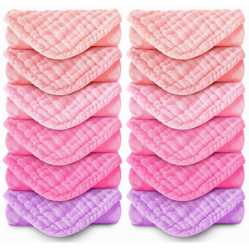 MOON PARK Baby Washcloths, 12 Pack - 12x12 Inches, Small Burp Cloths and Baby Wipes - 100% Cotton Muslin Ultra Soft for Newborn, Infant and Toddlers - Pink, Purple and Sakura Series