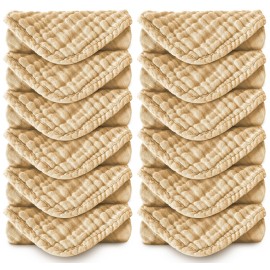 MOON PARK Baby Washcloths, 12 Pack - 12x12 Inches, Small Burp Cloths and Baby Wipes - 100% Cotton Muslin Ultra Soft for Newborn, Infant and Toddlers - Brown