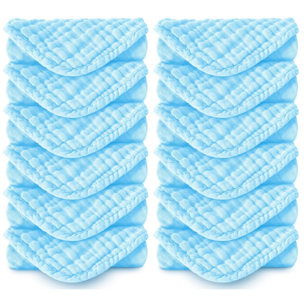 Spotted Play Muslin Burp Cloths 100% Cotton Large 20\'\'x10\'\' Extra Soft and Absorbent Baby Wash Cloths Spit Up Rags - Baby Burping Cloth for Boys Girls Items(12 Pack Aquamarine)