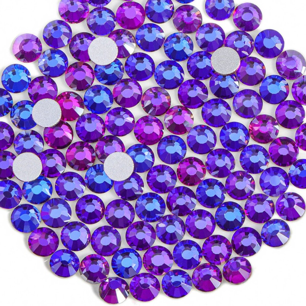Beadsland Flat Back Crystal Rhinestones Round Gems for Nail Art and Craft Glue Fix, Purple Velvet, 8.3-8.6mm, SS40/144pcs