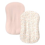 Hooyax Baby Lounger Cover 2 Pack - 100% Muslin Cotton Newborn Lounger Pillow Covers Only, Soft Breathable Infant Lounger Cover with Reinforced Stitching, Fits Most Standard Baby Loungers (Pink Floral)