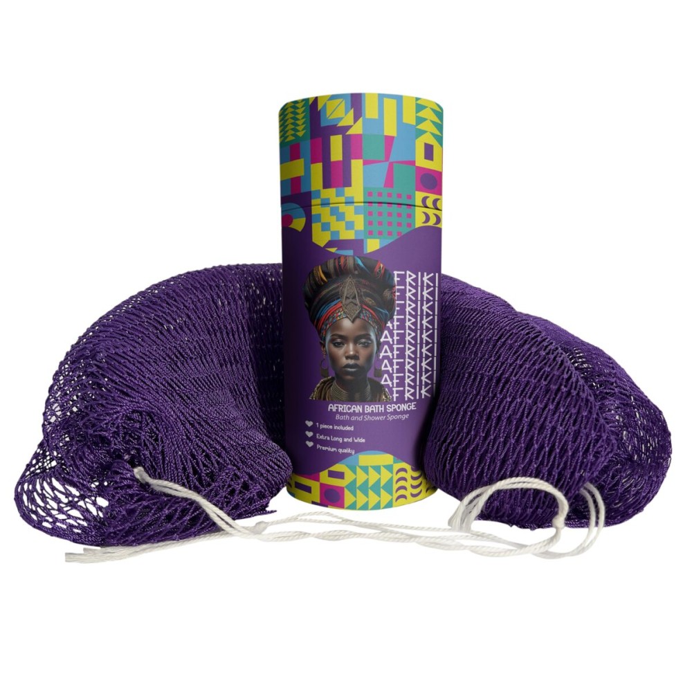 AFRIKI African Net Sponge - Exfoliating Body Scrubber, Black Owned & Rooted in Africa, All Skin Types | 45 in Long (Dark Purple)