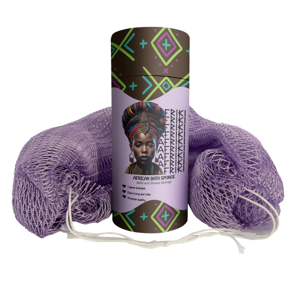 AFRIKI African Net Sponge - Exfoliating Body Scrubber, Black Owned & Rooted in Africa, All Skin Types | 45 in Long (Lilac)